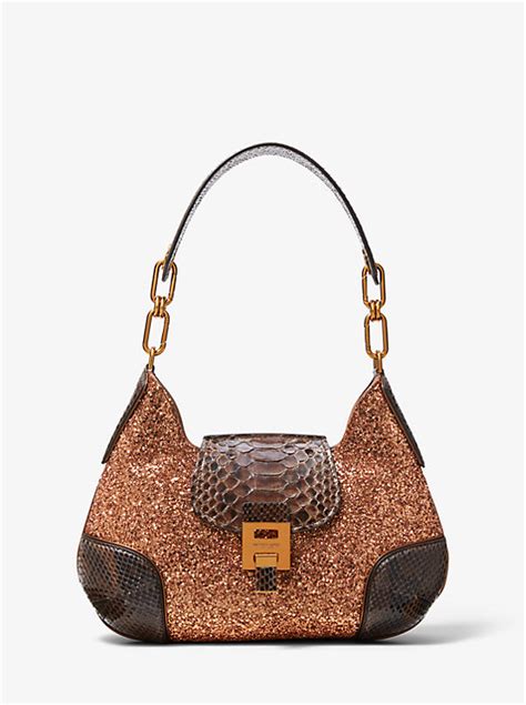 Bancroft Medium Glitter and Python Shoulder Bag 